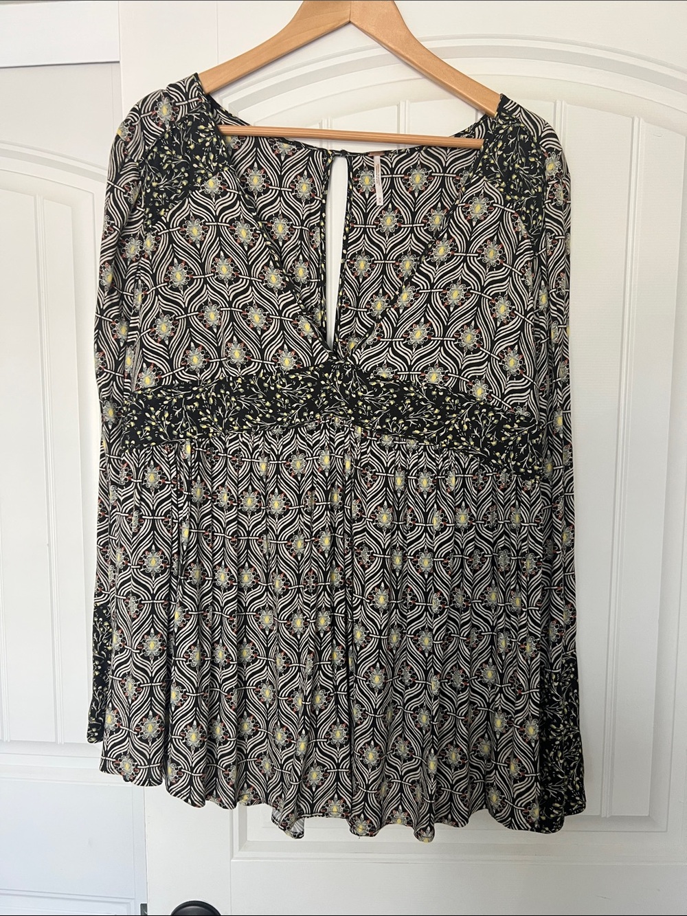Black Patterned Boho Blouse